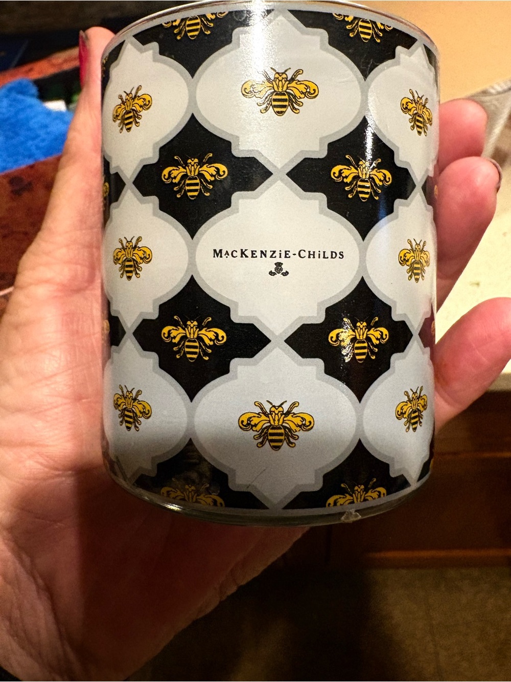MacKenzie Childs Queen Bee Candle White & Yellow 4 oz